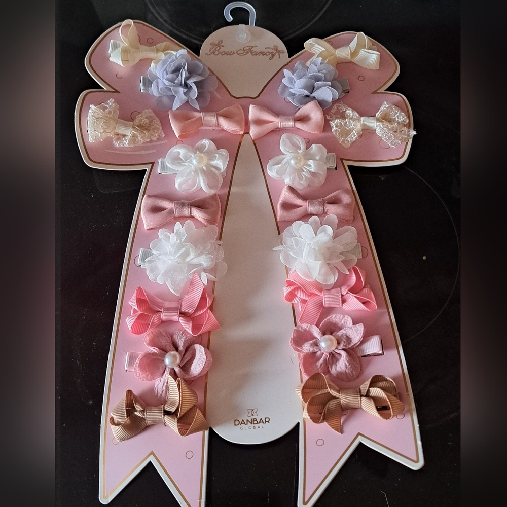 Pink and Cream Hair Bow Set